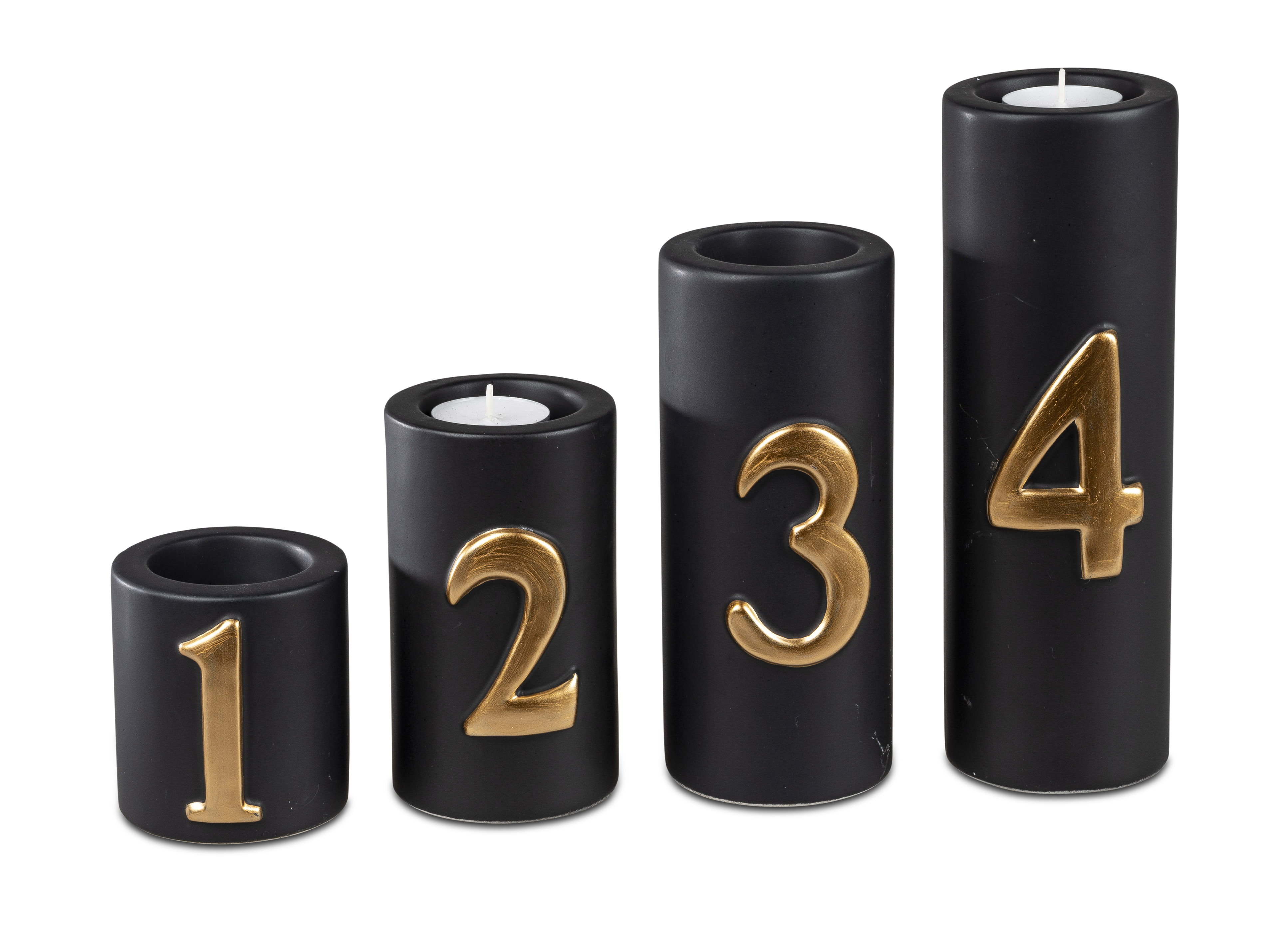 4er SET-Leuchter 9-23cm Adventsleuchter Kerzenhalter Leuchter schwarz-gold formano