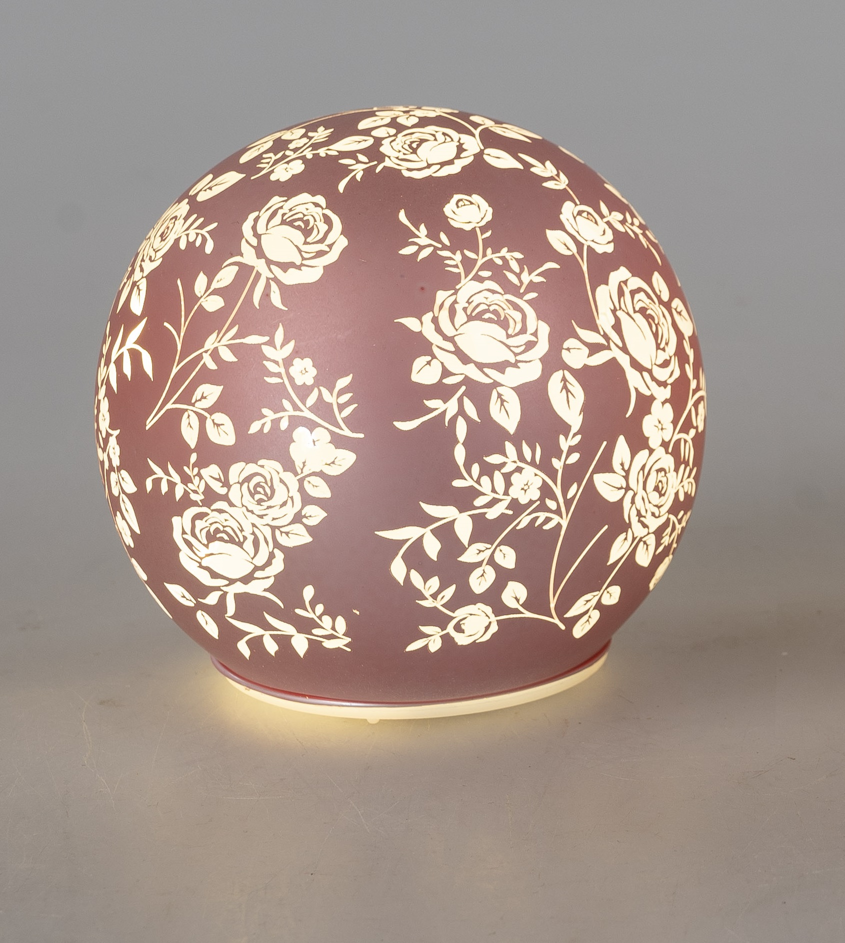 LED-Deko Kugel D. 10cm Rosen-Pastell zum stellen mit Timer Glas Formano
