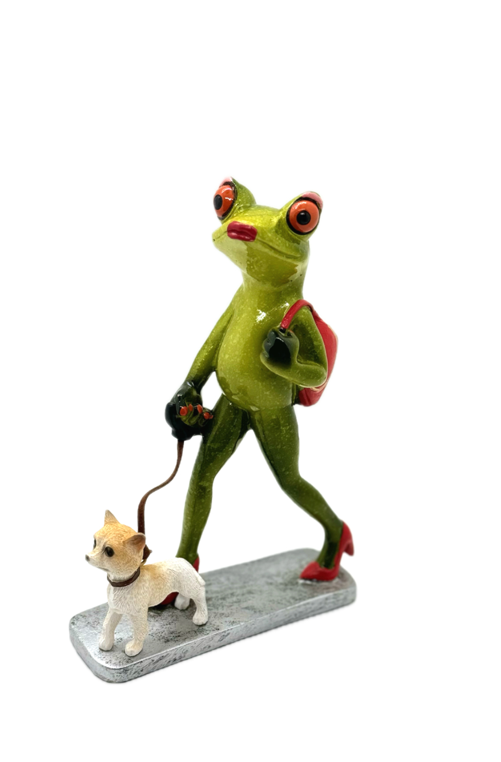 Deko Figur Froschfrau mit Hund Gassigehen H. 16 cm Froschhausen Formano