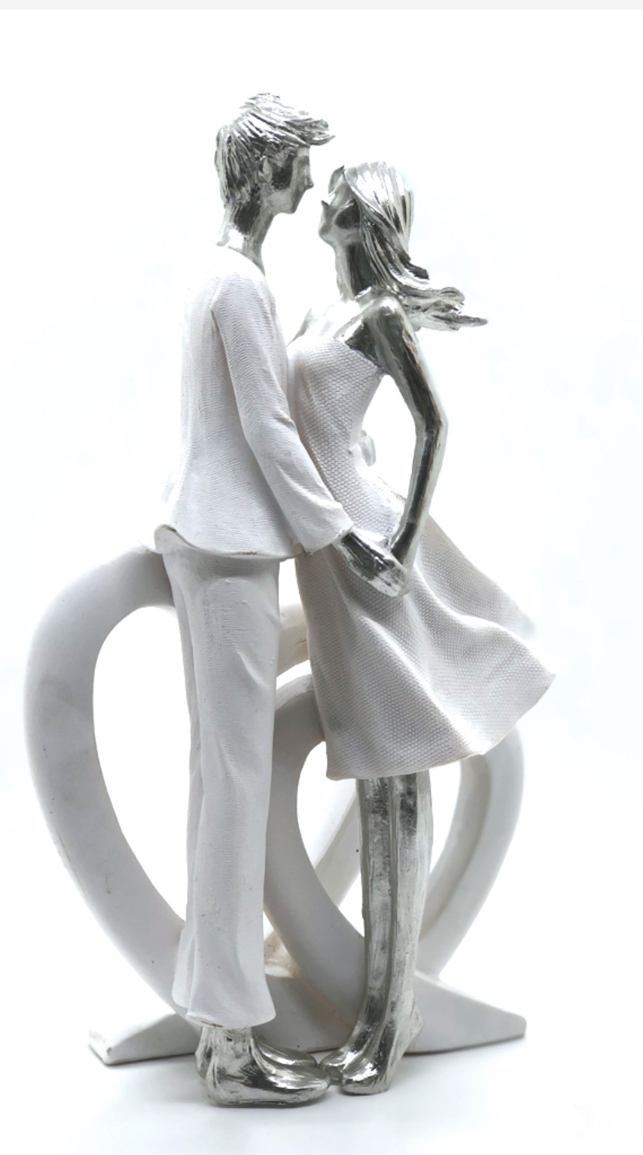 Dekofigur Liebespaar mit Herz 24cm Skulptur modern weiß/silber formano 