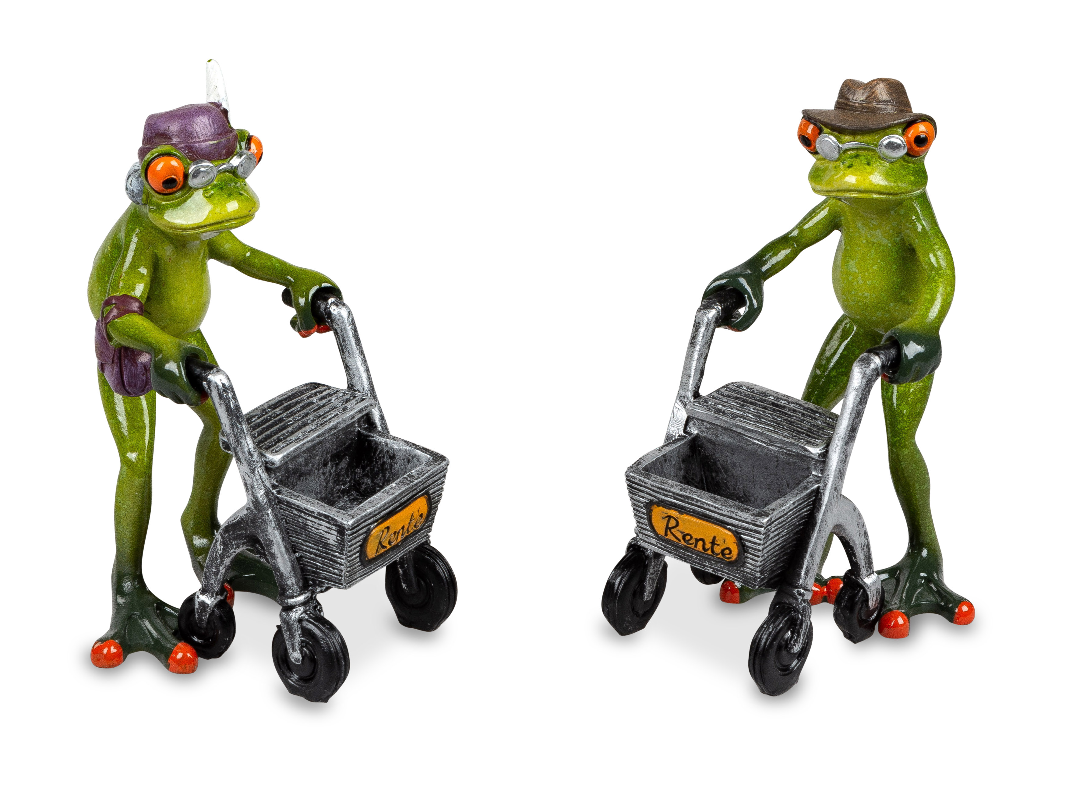 2er Set Deko-Figur Froschpaar Rentner mit Rollator grün witzige Dekofigur Formano