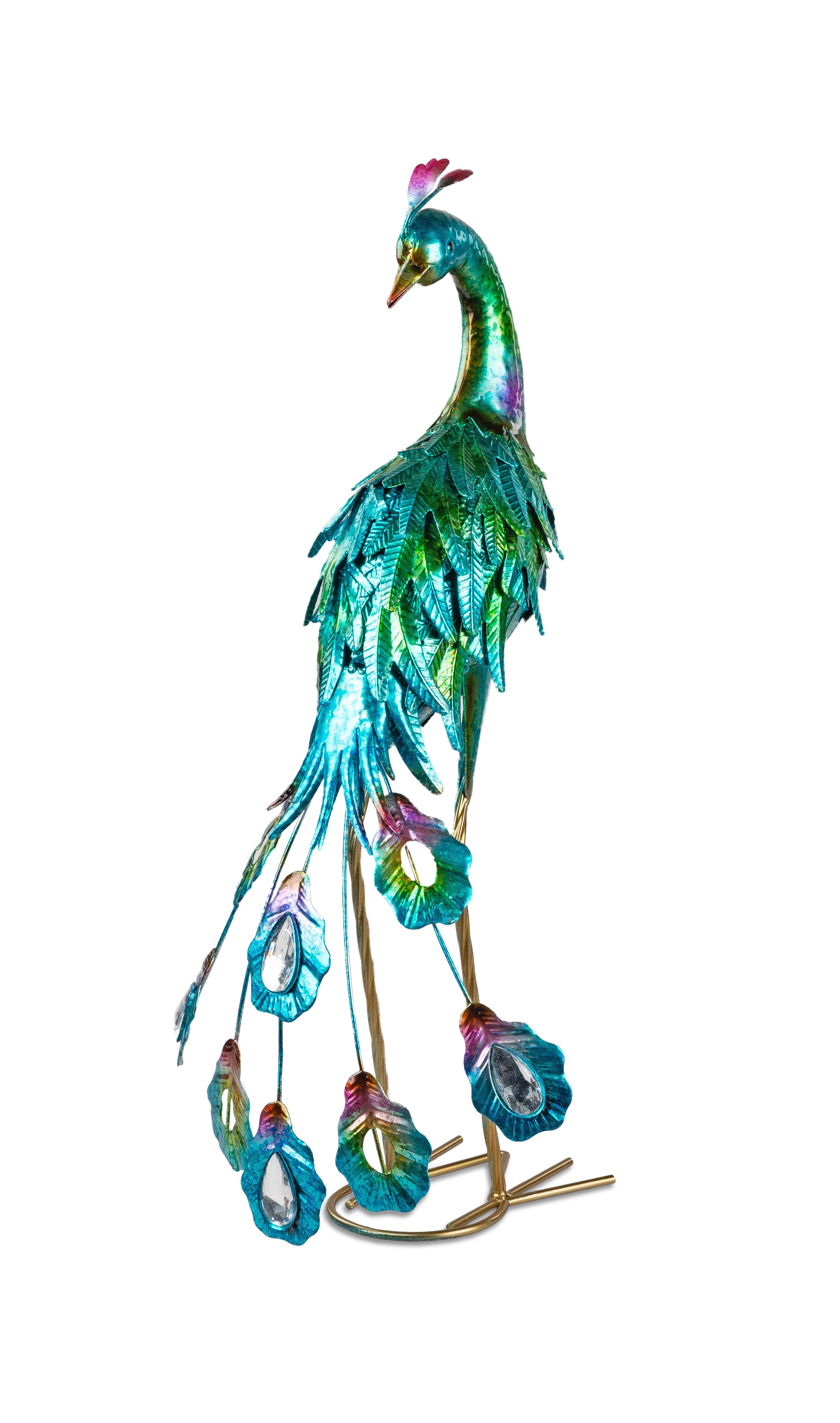 Dekofigur Vogel Pfau stehend H. 60cm handbemalt aus Metall Formano