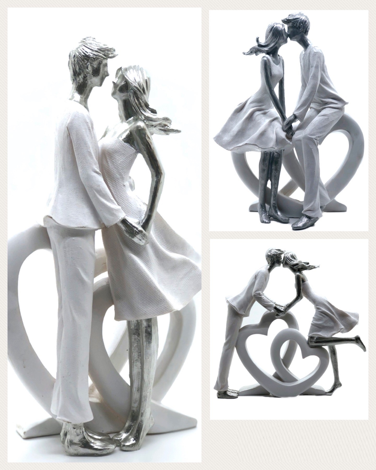 Dekofigur Liebespaar mit Herz 24cm Skulptur modern weiß/silber formano 