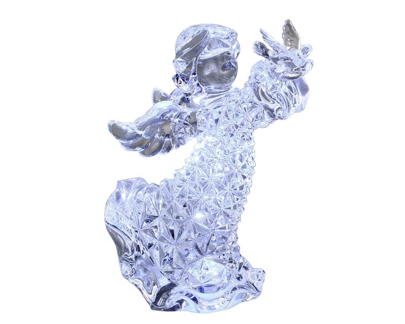 LED Weihnachtsengel Deko Figur mit Vogel aus Acryl Diamant stehend  H.16cm Formano