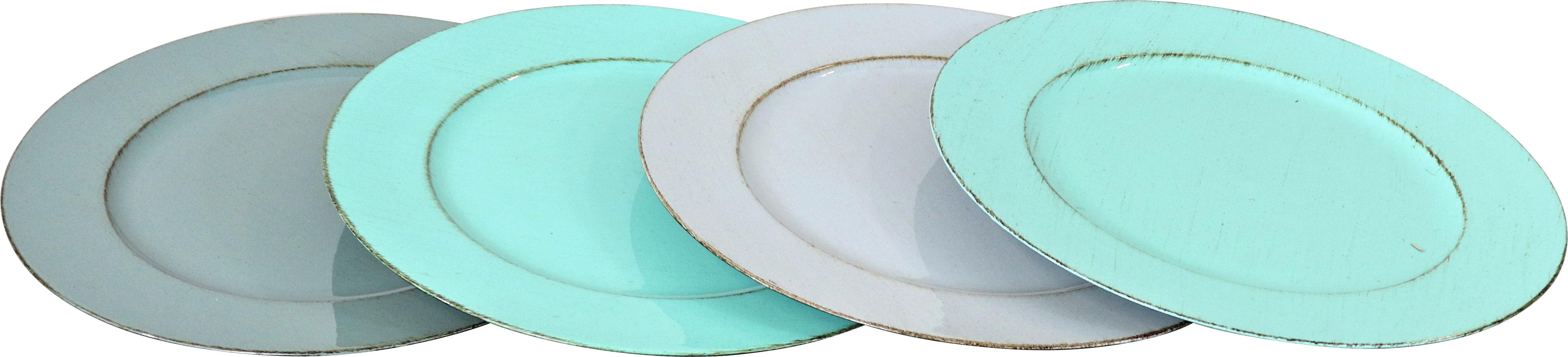 4er-Set TELLER AQUA ø 33 cm Platzteller Deko-Teller aus Kunststoff Geschirr HOFF-INTERIEUR