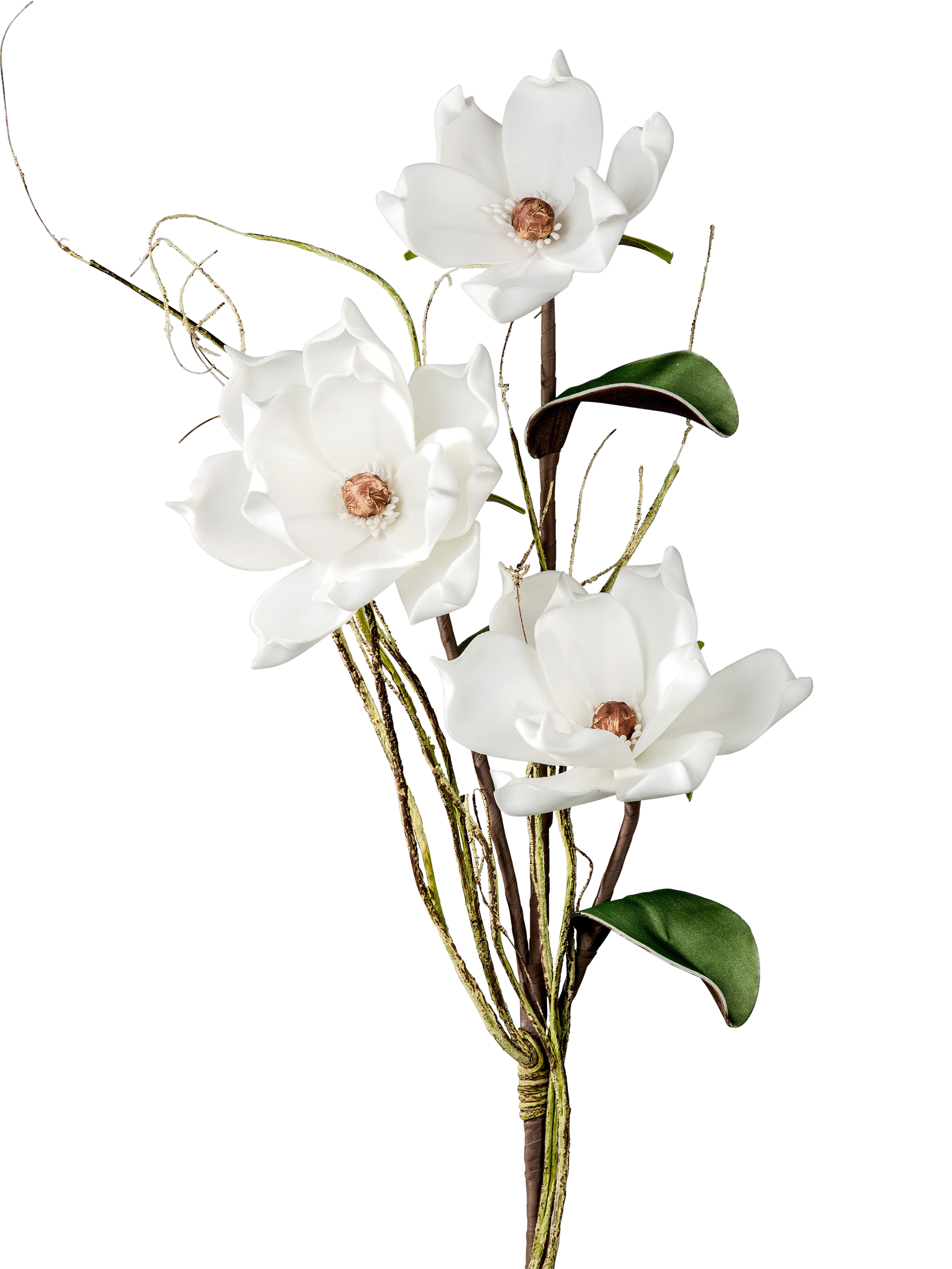 Deko Magnolien-Zweig Weiß 110 cm aus Schaumstoff mit 3 großen Blüten Kunstblumen Formano 