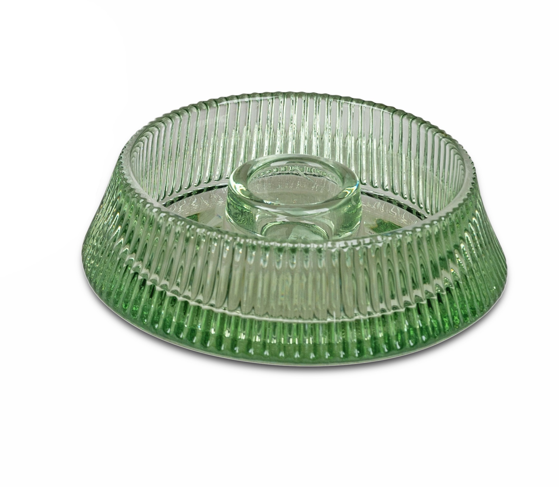 Leuchter Ø 11cm flach grün für Stabkerzen Kerzenleuchter Teelichthalter aus Glas formano F24