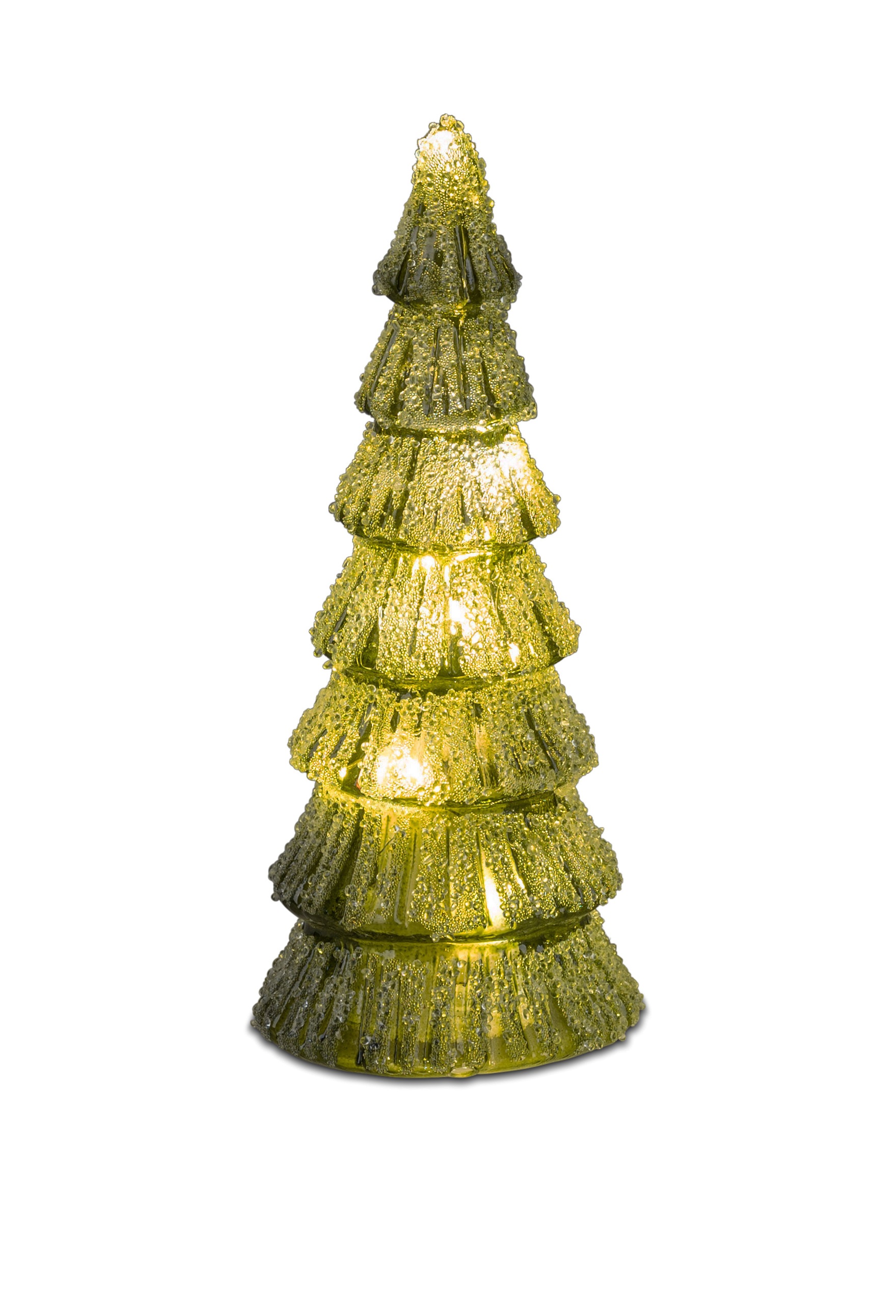 LED-Deko Tannenbaum geeist H. 22 cm grün aus Glas mit Timer Winterzeit formano W24