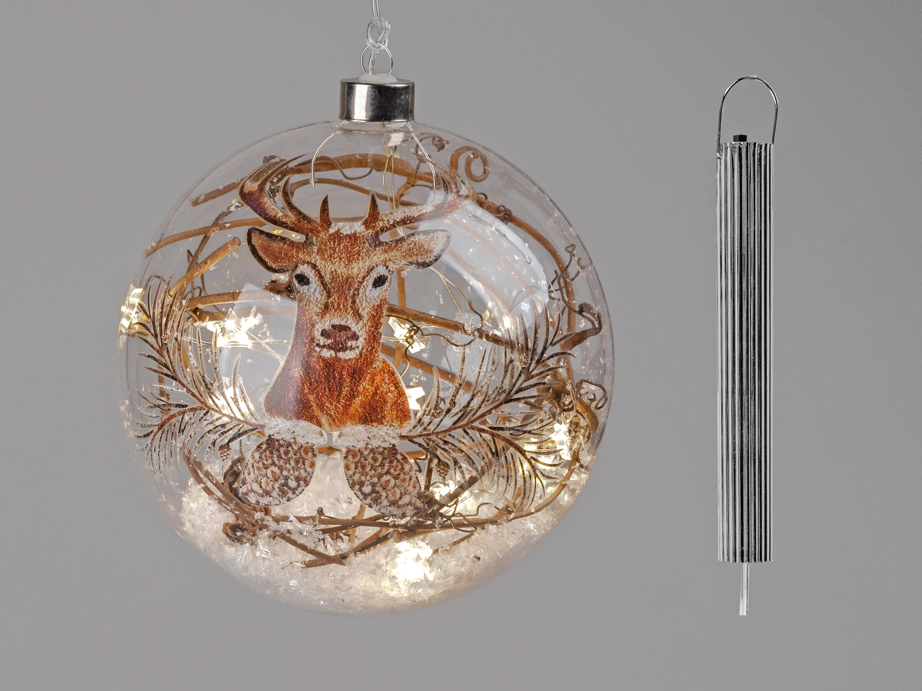 LED-Deko Kugel HIRSCH mit Zweigen Häng. D.15 cm Winterzeit m. Timer formano