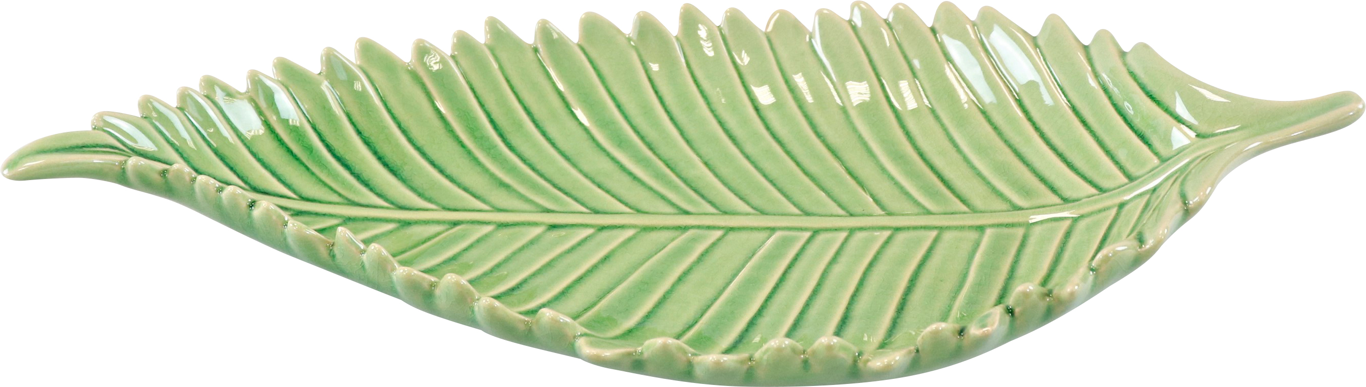 Grüne Blattschale „FOLIAGE" L. 43cm aus KERAMIK vielseitig einsetzbar Teller Geschirr HOFF-Interieur