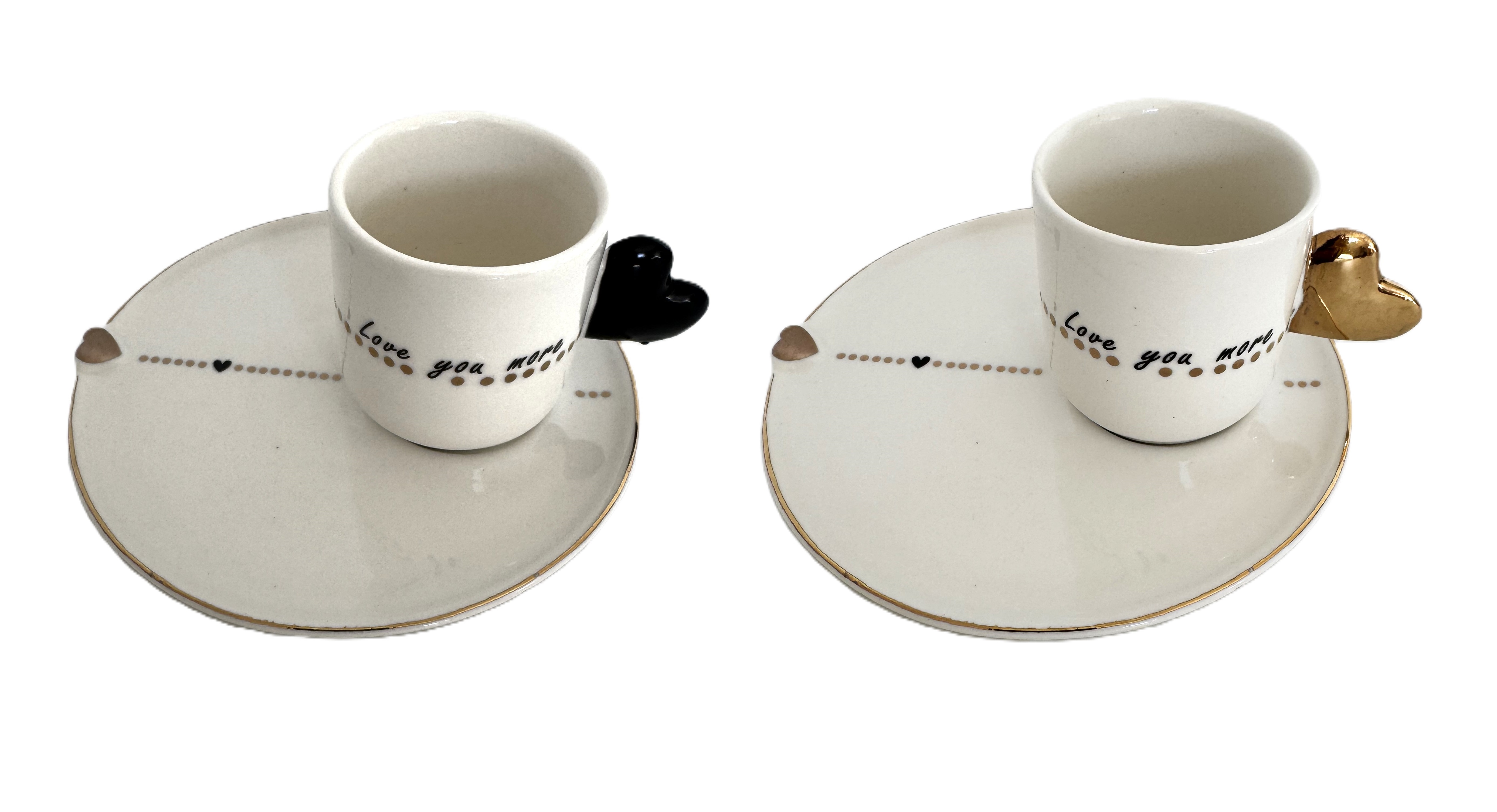 Espresso-4er Set "LOVE YOU" aus PORZELLAN mit Herzmotiv in Geschenkbox HOFF-Interieur