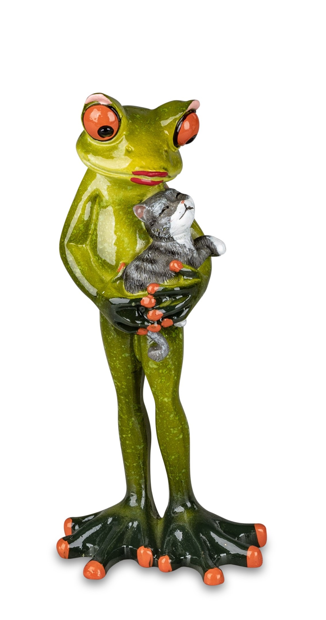 Dekofigur Froschfrau mit Haustier "Katze" H. 15,5 cm Froschhausen Formano