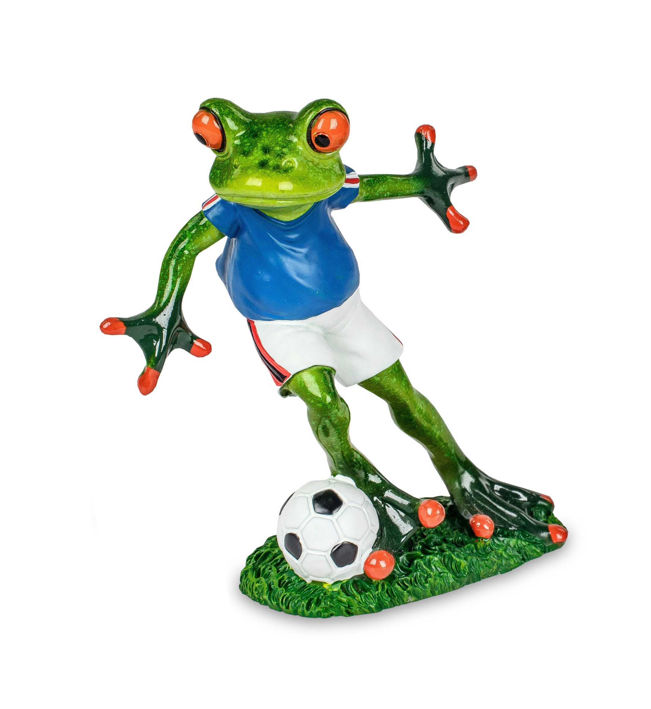 Deko Figur  Frosch Fußballer sort. rot oder blau H. 13cm .  zur Auswahl Formano 