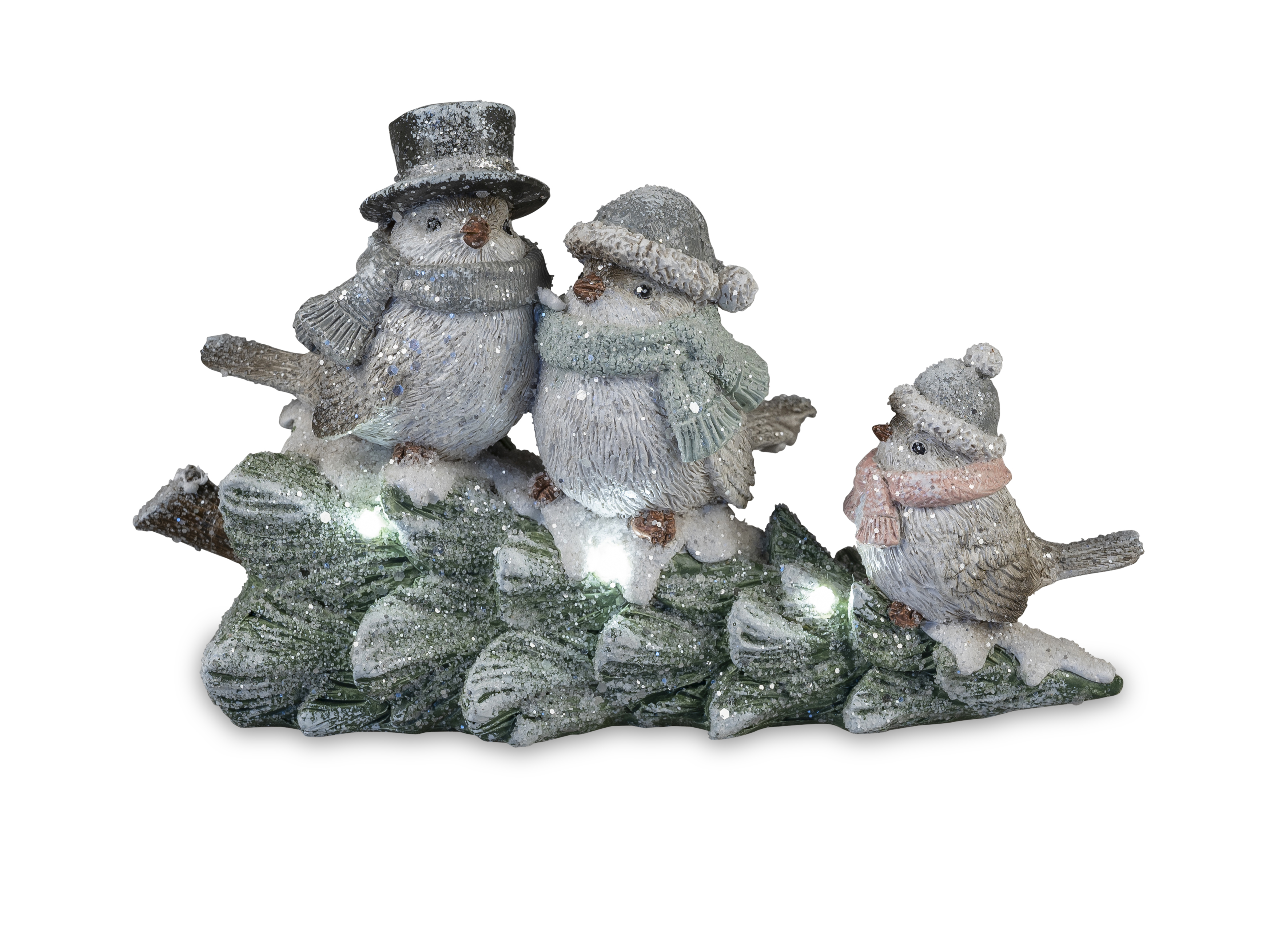 LED Vogelgruppe auf Tannenbaum Dekofigur Figur 21x13 cm Winterzeit Formano