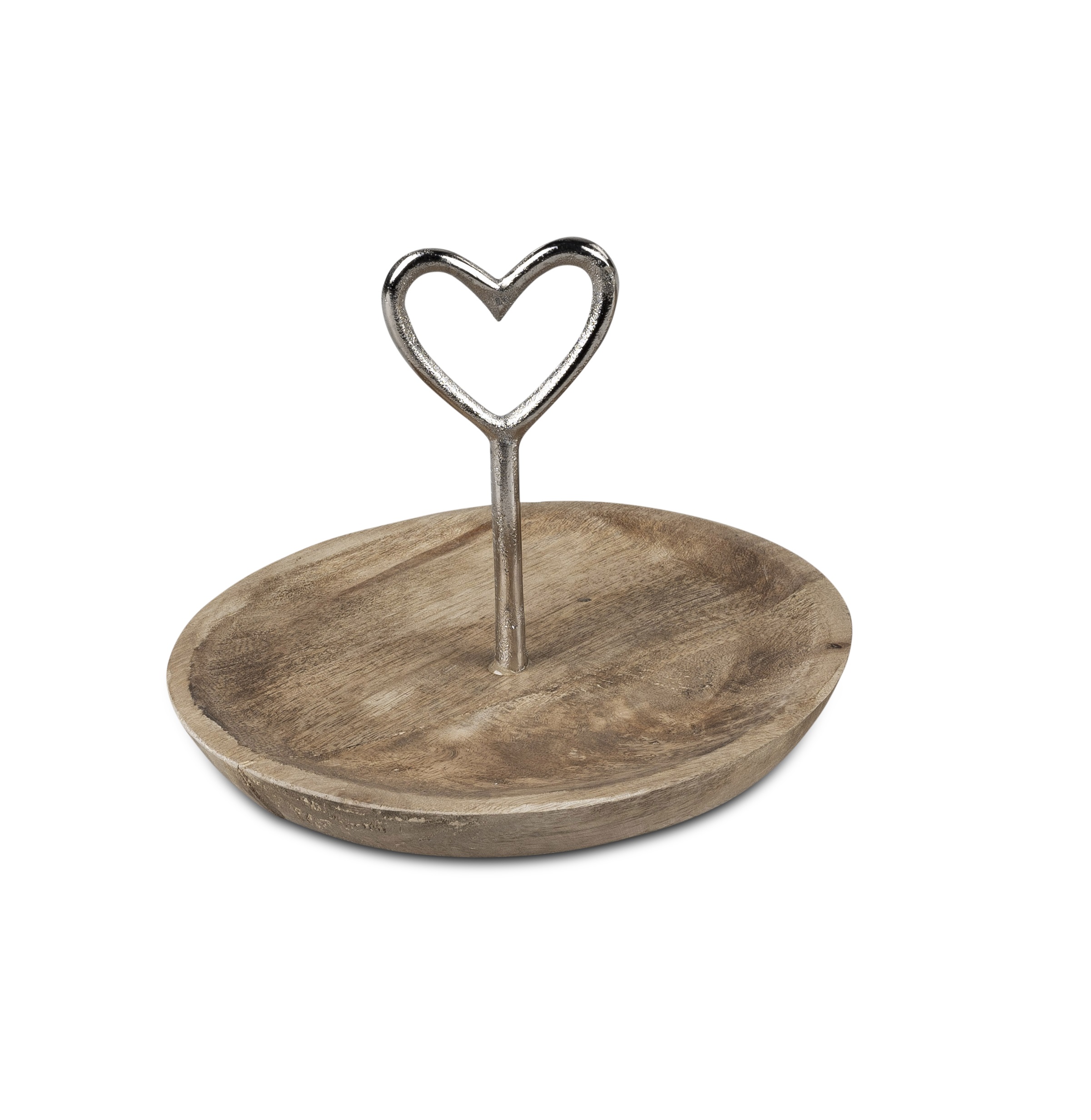 Deko Schale Obstschale mit Herzgriff D. 20cm Alu + Mango Holz Tischdekor Servierplatte Küche Formano