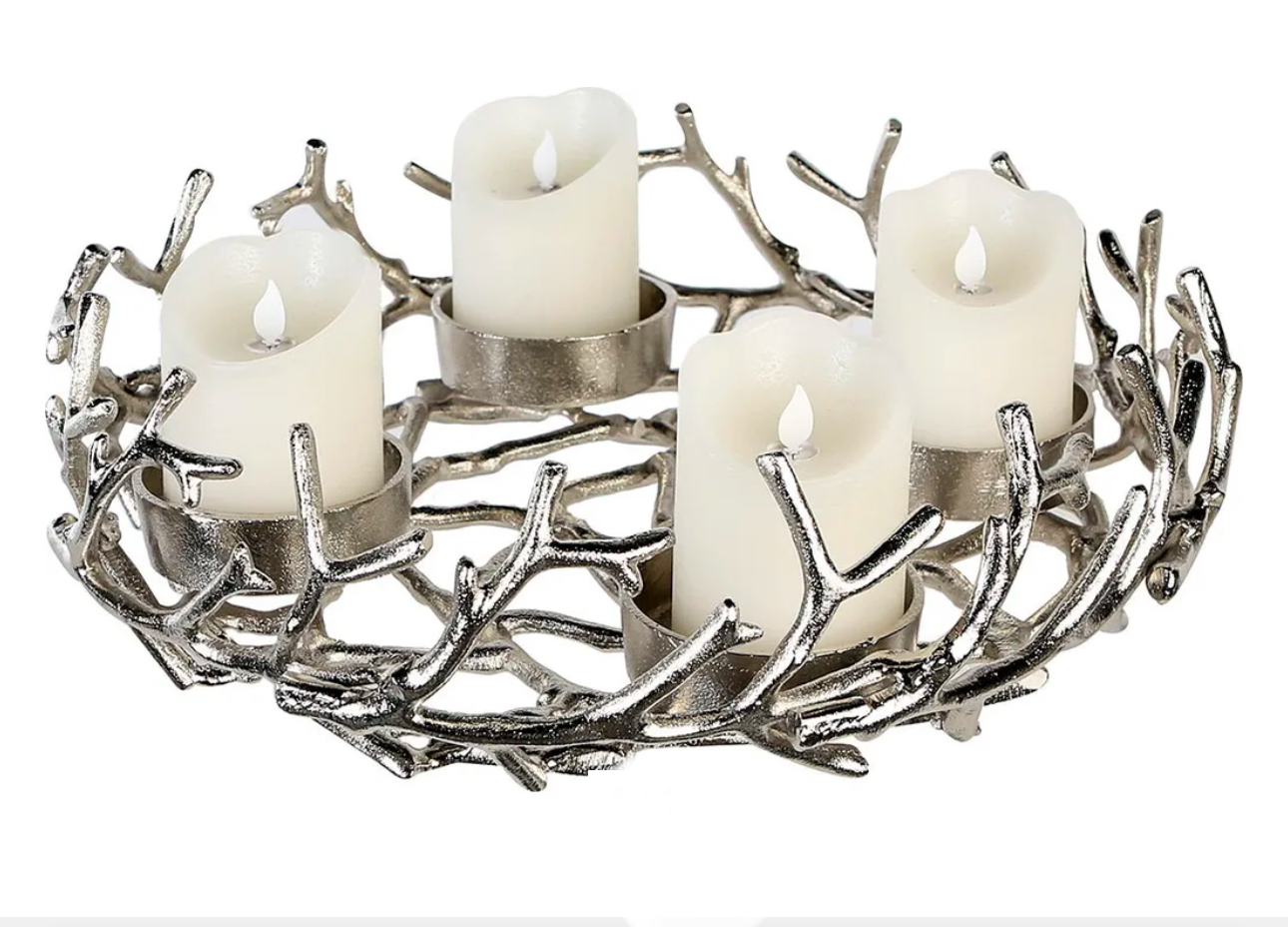 Adventskranz "Twigs" D.42cm Adventsleuchter rund Alu-antik-silber GILDE