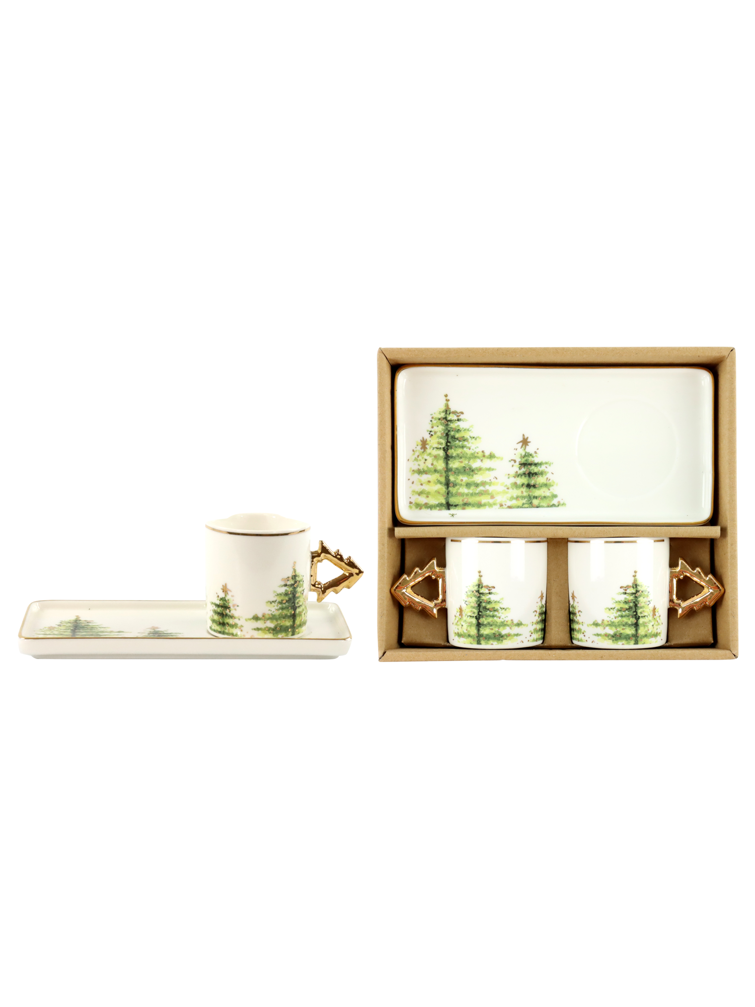 Espresso-2er Set "Forest" aus 4 Teilen Tassen und Untersetzer aus PORZELLAN in Geschenkbox HOFF 