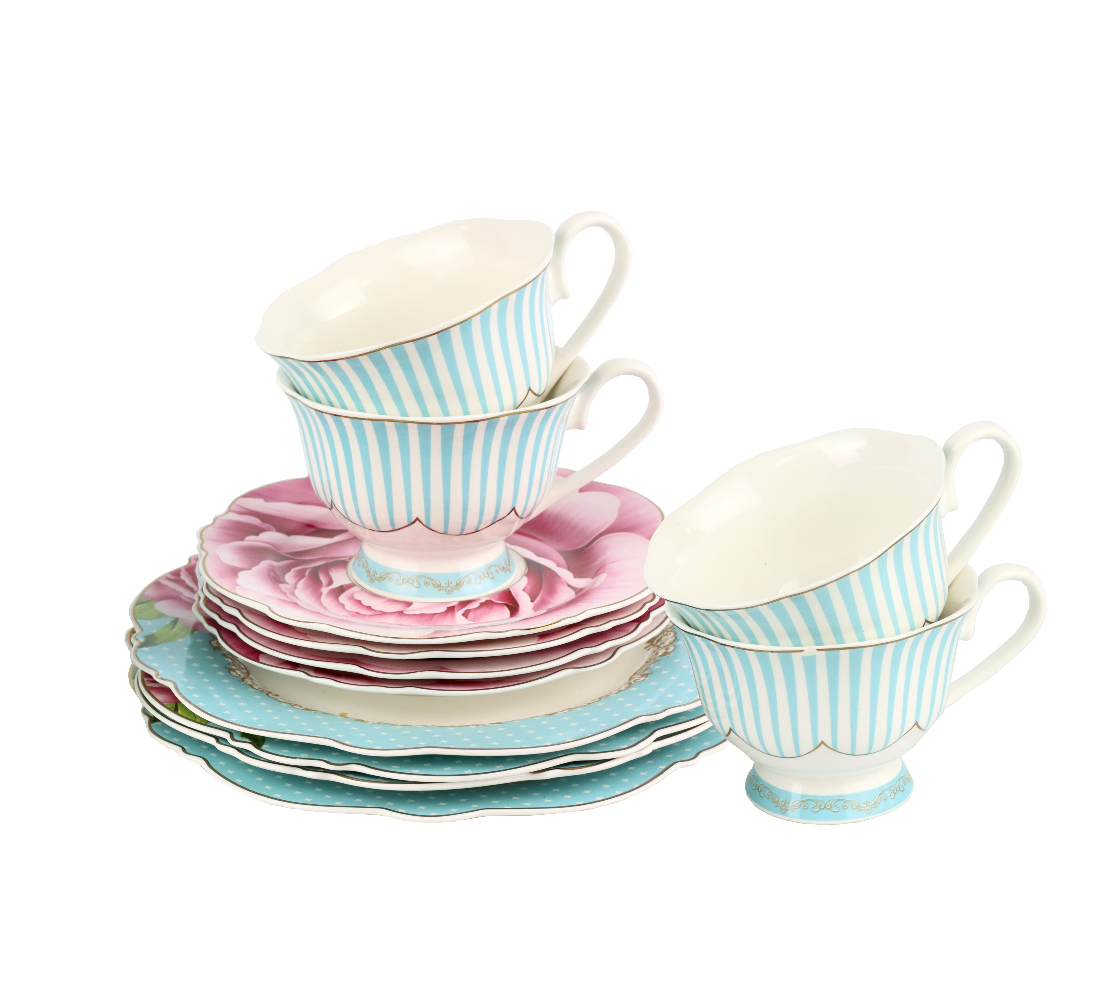 12 Tlg. -Set Kaffee-Service "LA ROSE" Porzellan, „Rosen muster Geschirr Kaffeeservice HOFF