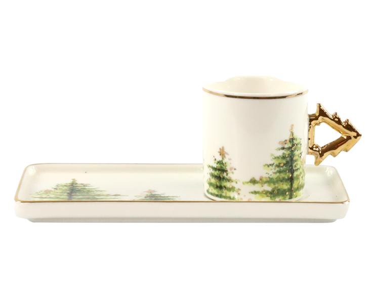 Espresso-2er Set "Forest" aus 4 Teilen Tassen und Untersetzer aus PORZELLAN in Geschenkbox HOFF 