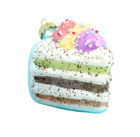 Anhänger „Cake Party “8x6x7cm blau Glasschmuck Weihnachtsbaum-Deko Winterzeit Hoff W24
