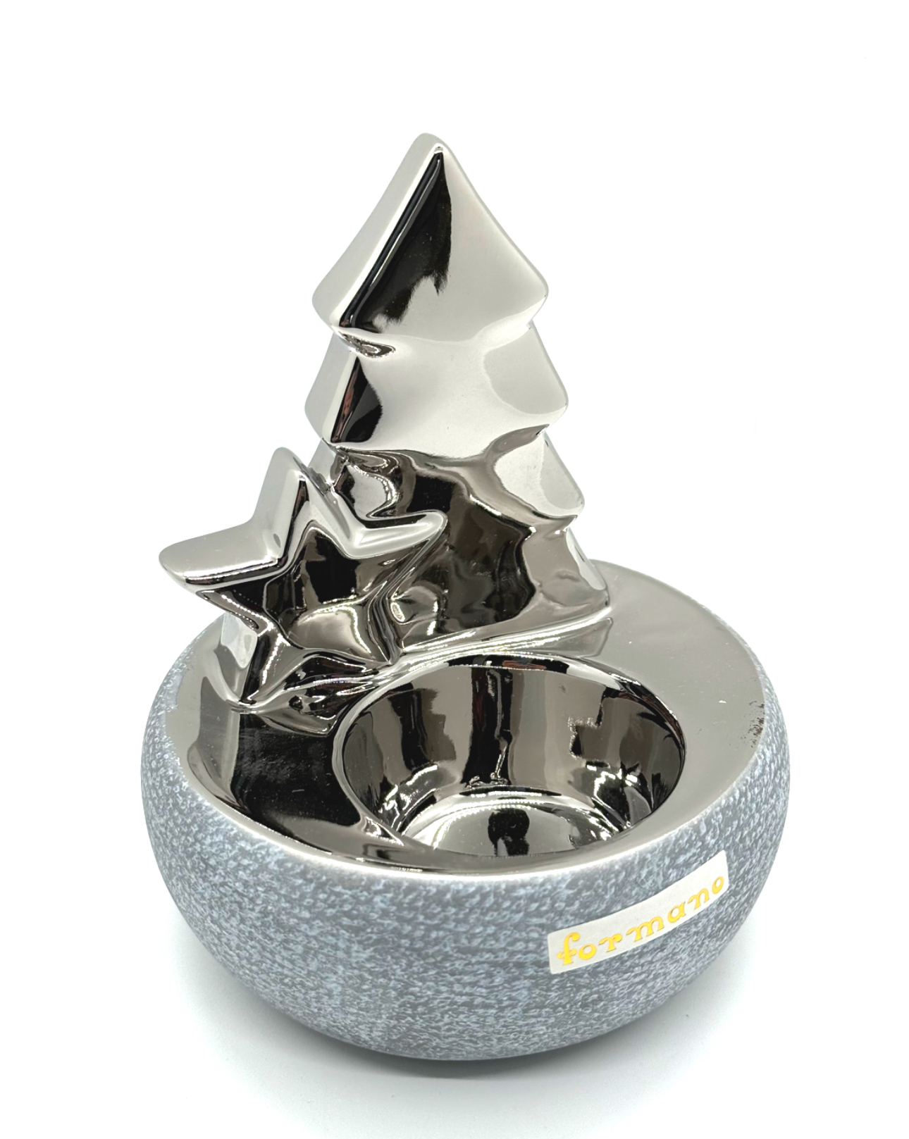 Teelichthalter Kerzenhalter 13cm Keramik Stone-silber Teelichtleuchter Winterzeit Formano