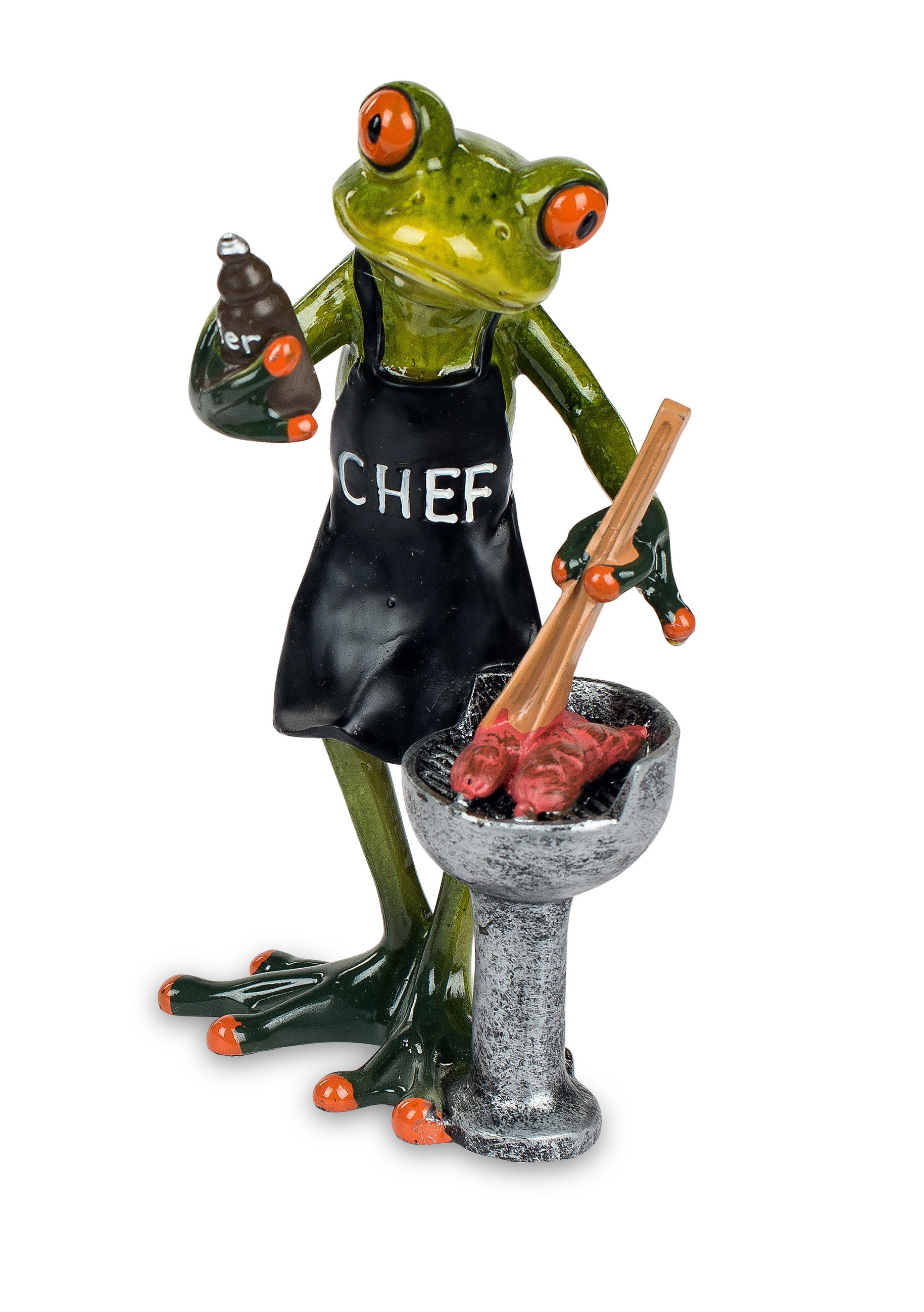 Deko Figur Frosch m. Grill und Bier hellgrün witzige Dekofiguren Formano