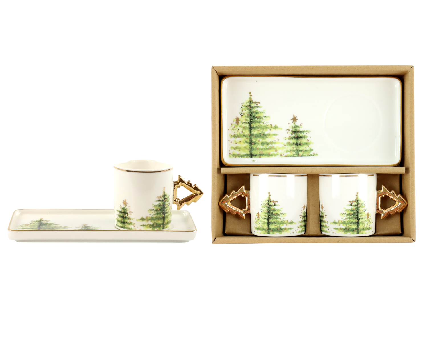 Espresso-2er Set "Forest" aus 4 Teilen Tassen und Untersetzer aus PORZELLAN in Geschenkbox HOFF 