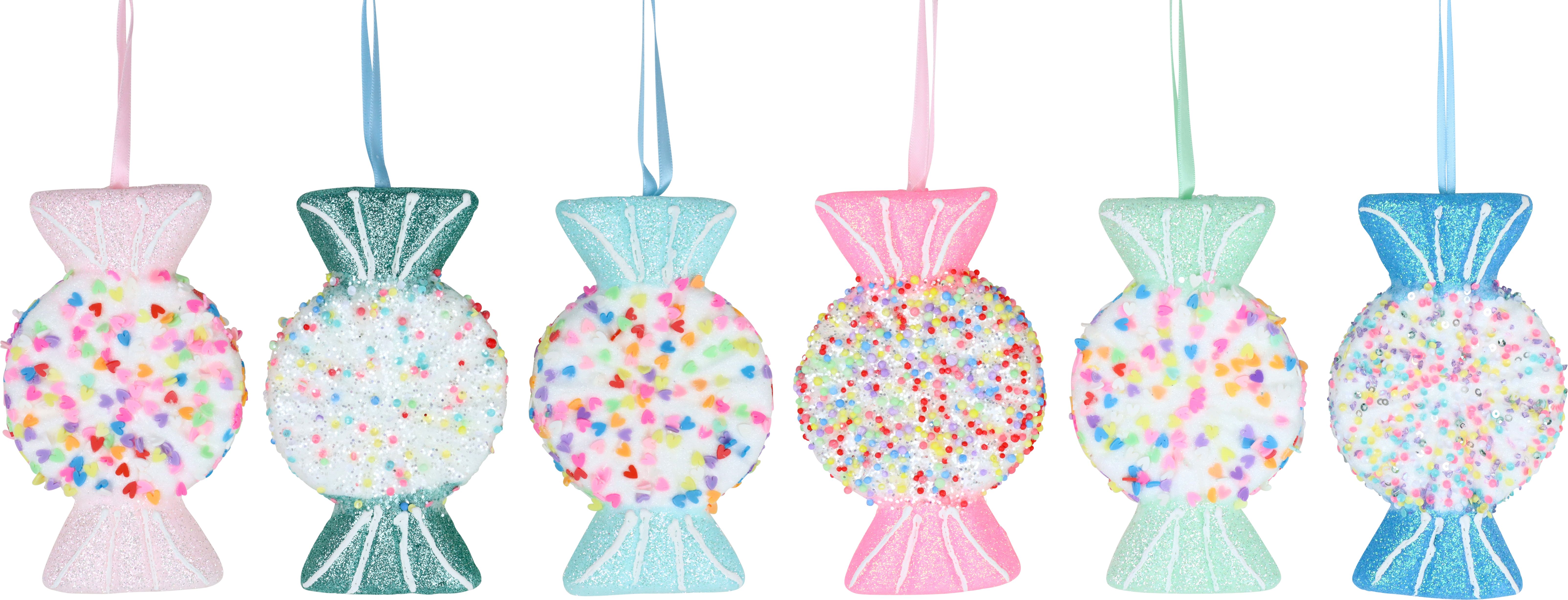 Hänger Deko-Bonbons „Jolly Xmas“ 15cm sort. Candy Farben Weihnachtsbaum-Deko Winterzeit HOFF W24 