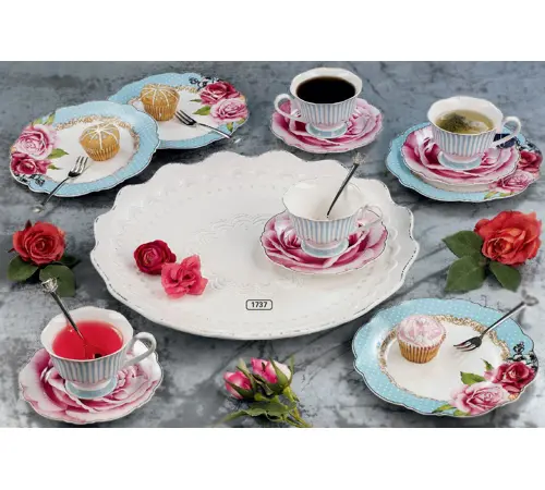 12 Tlg. -Set Kaffee-Service "LA ROSE" Porzellan, „Rosen muster Geschirr Kaffeeservice HOFF