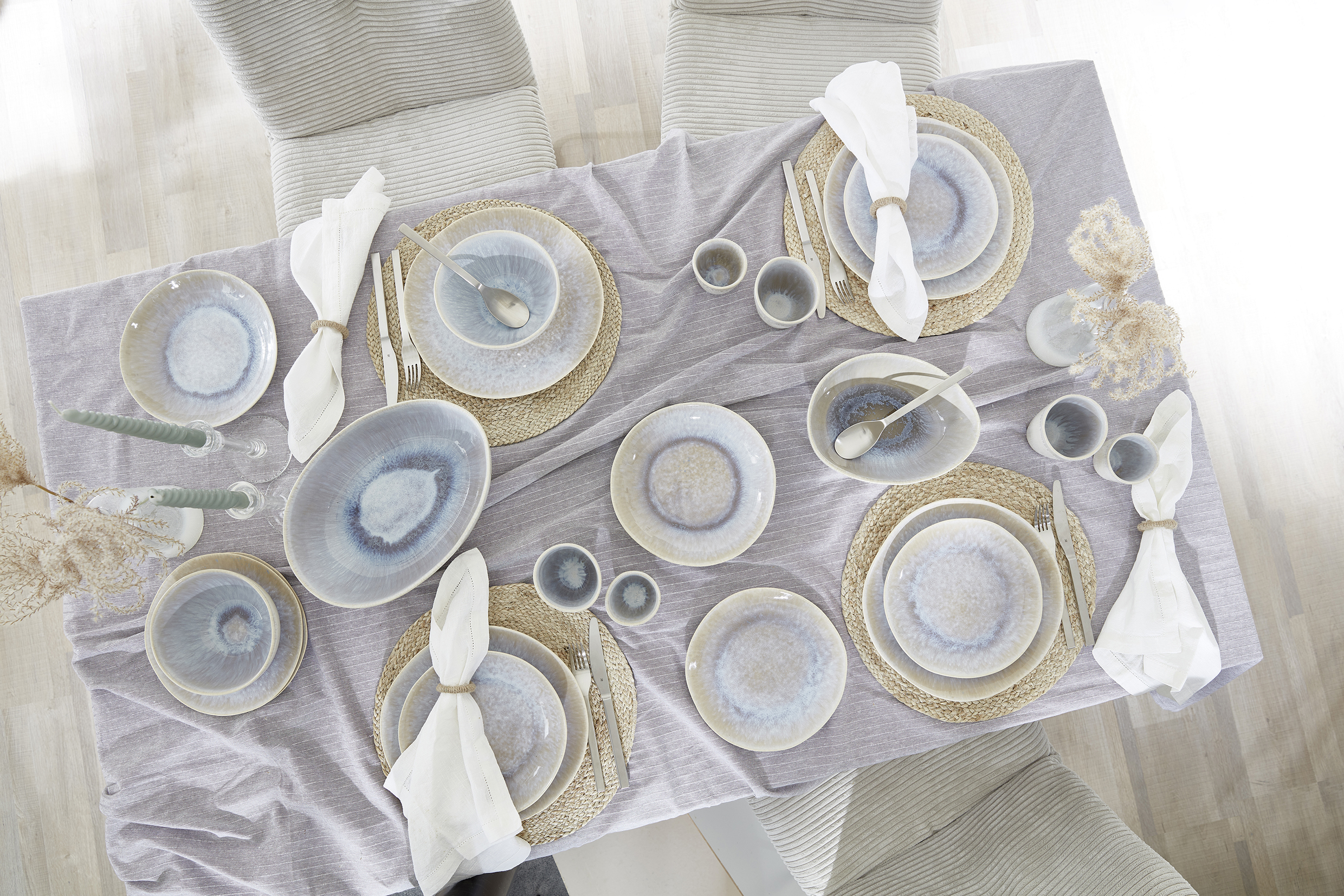 Schale OVAL L.23cm "Milano" Geschirr Steingut Organic - Creme-Blau Formano
