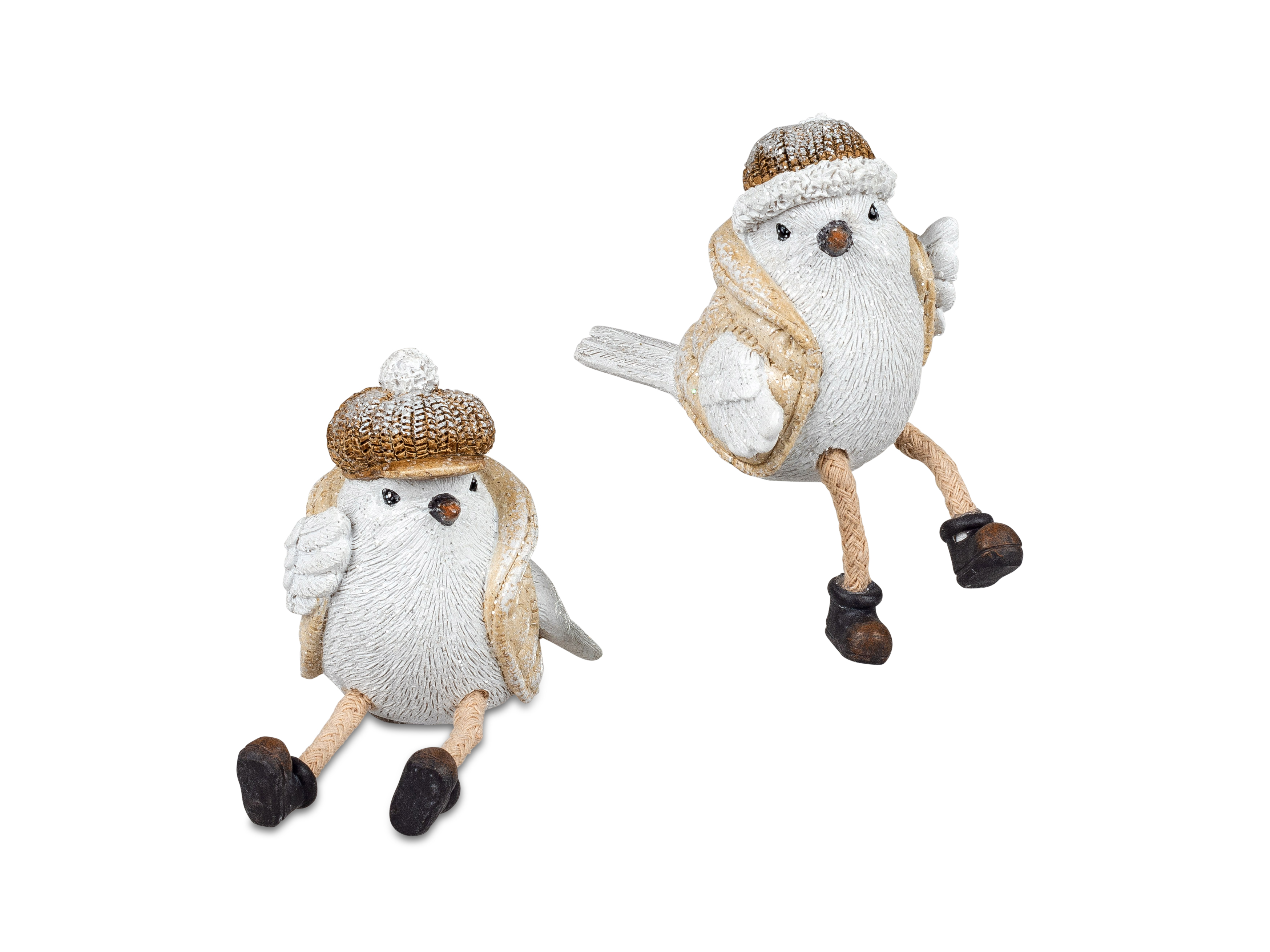 2er SET Deko Vögel 8cm Wintervögel als Kantensitzer Vogel mit Glitter Winterzeit formano W24