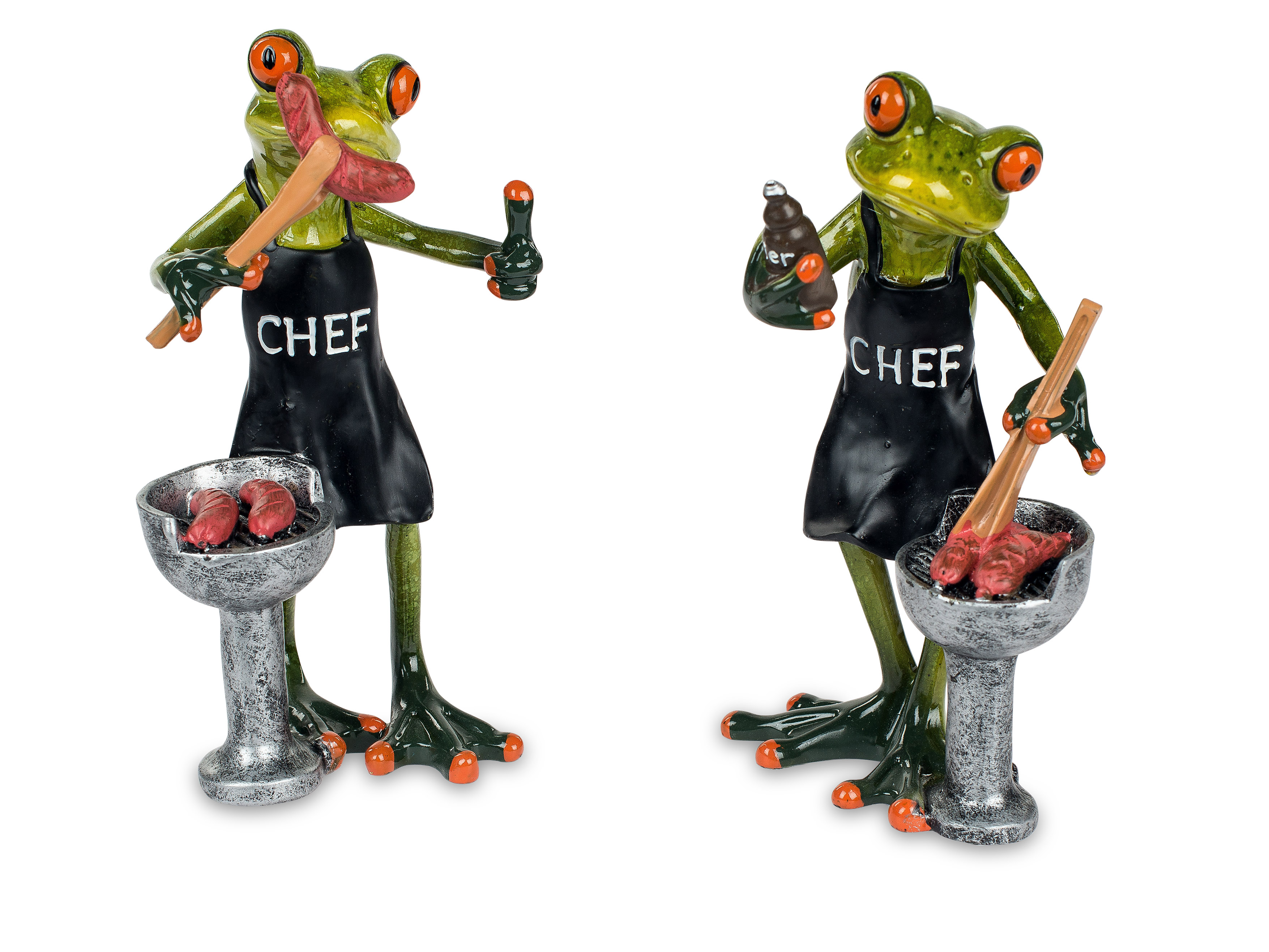 2er SET Frosch m. Grill Bier + Wurst hellgrün witzige Dekofiguren Formano