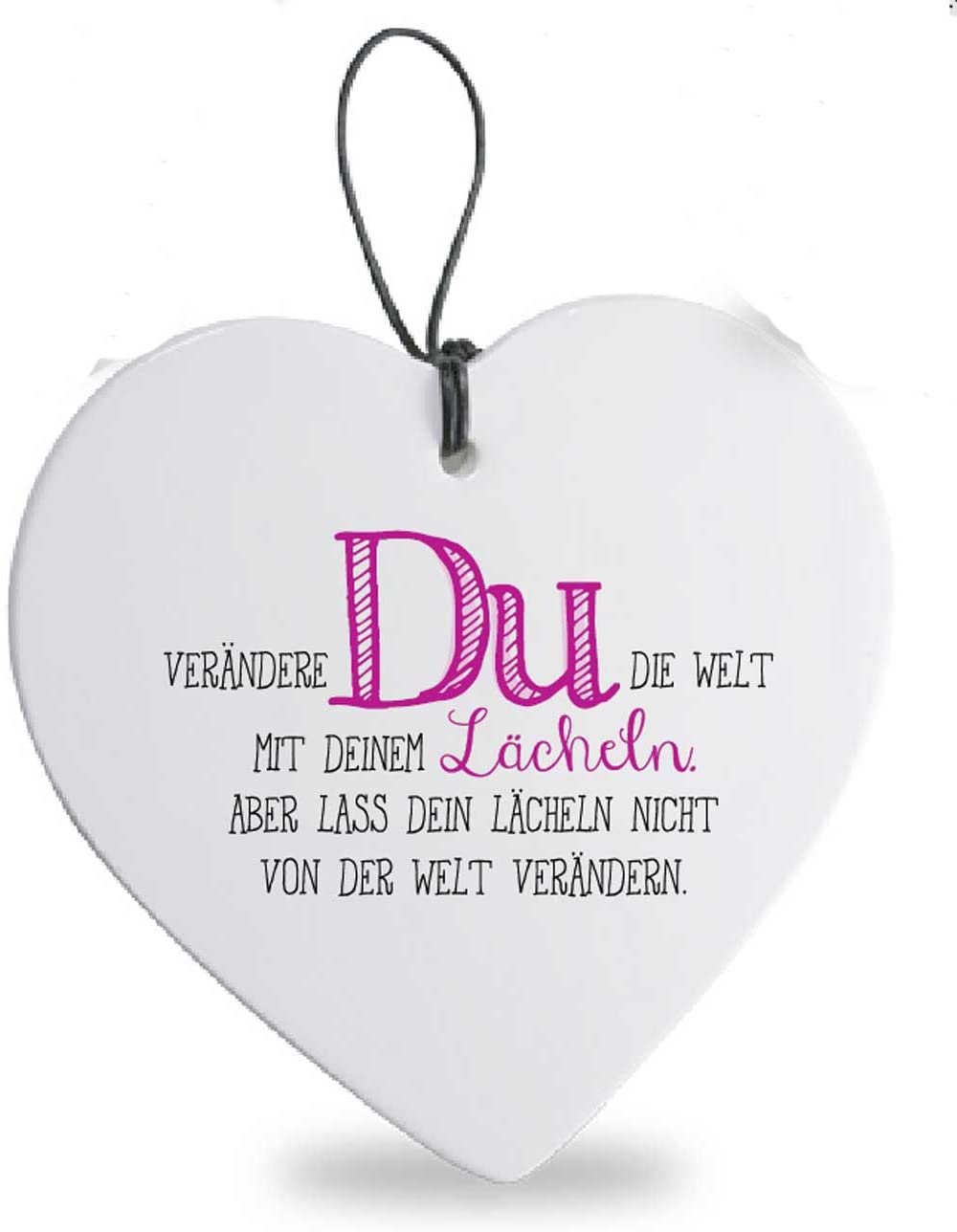 Herz mit Spruch 15x15 cm "DU" Hänger aus glasierter Keramik FORMANO